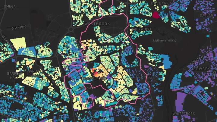 House price heatmap showing property values across Great Sankey