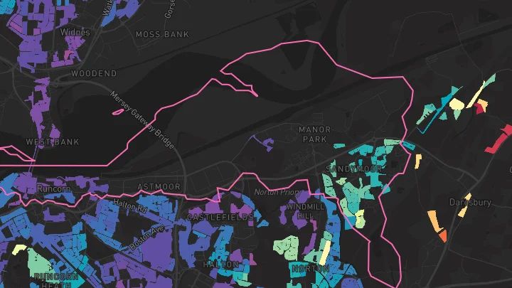 House price heatmap showing property values across Runcorn