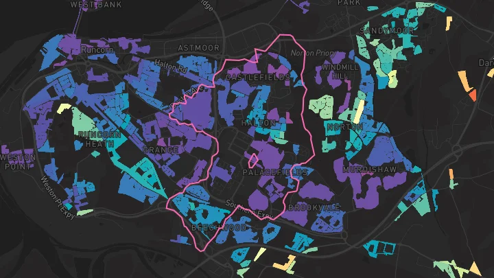 House price heatmap showing property values across Palacefields