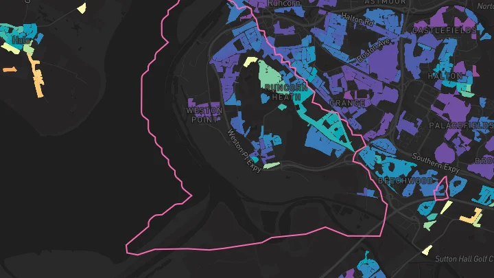 House price heatmap showing property values across Runcorn