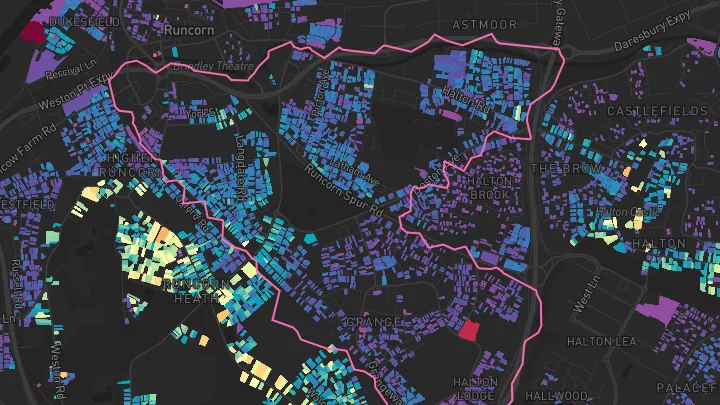 House price heatmap showing property values across Runcorn