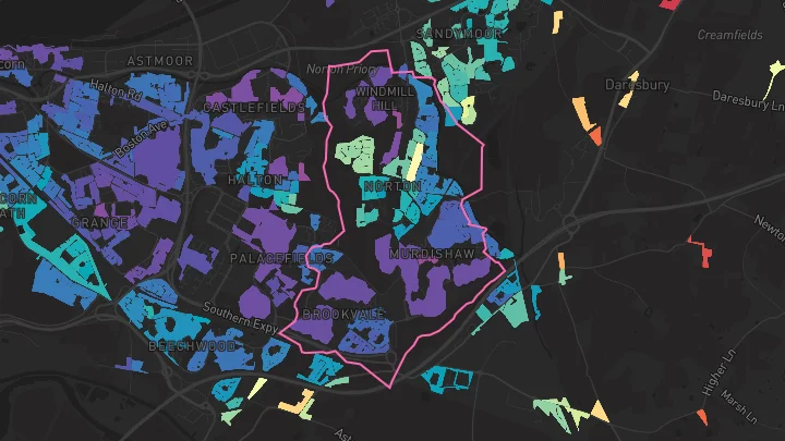 House price heatmap showing property values across Murdishaw
