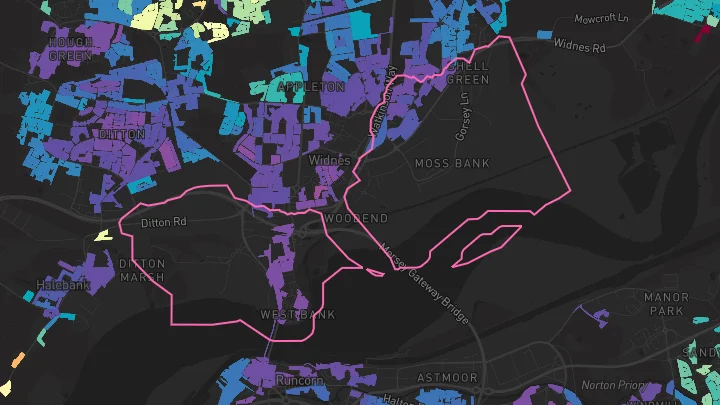 House price heatmap showing property values across Widnes