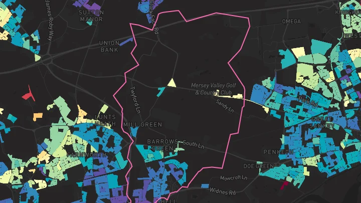 House price heatmap showing property values across Widnes