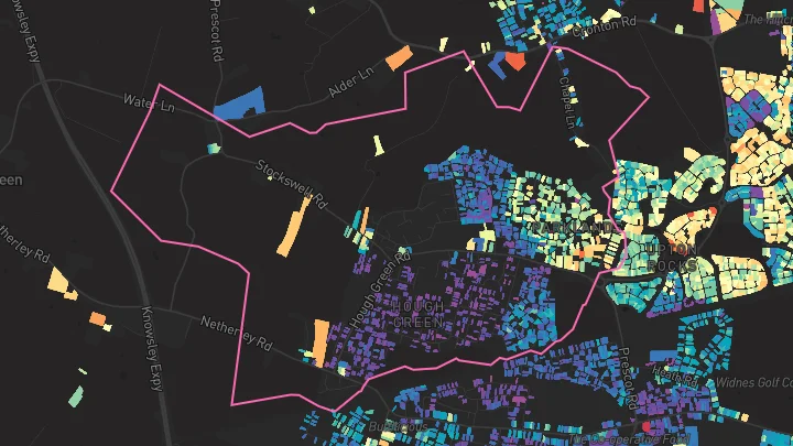 House price heatmap showing property values across Widnes