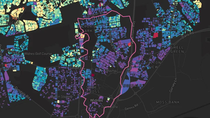 House price heatmap showing property values across Widnes