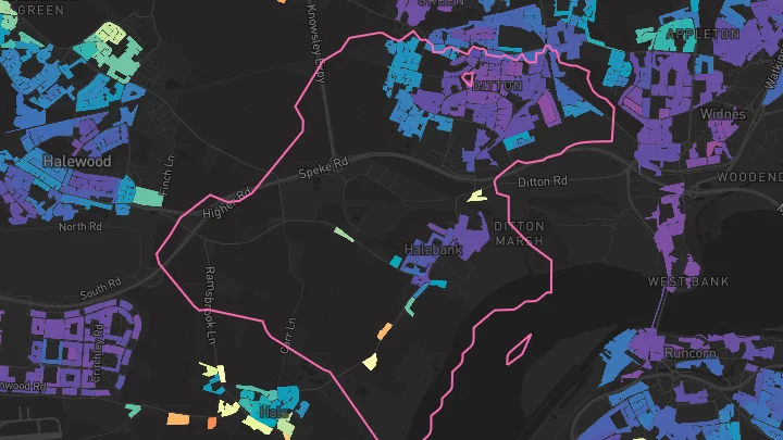 House price heatmap showing property values across Widnes