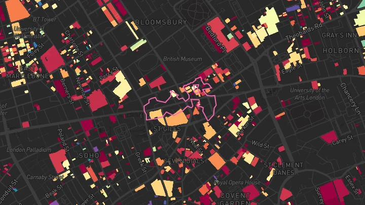 House price heatmap showing property values across Tottenham Court Road
