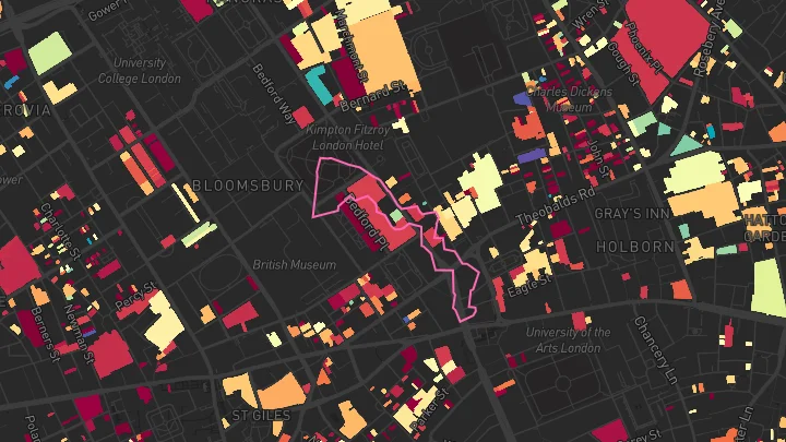 House price heatmap showing property values across Russell Square