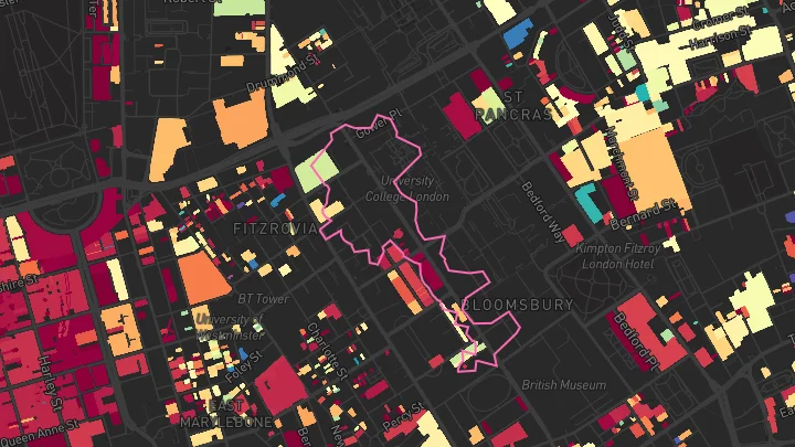 House price heatmap showing property values across Goodge Street