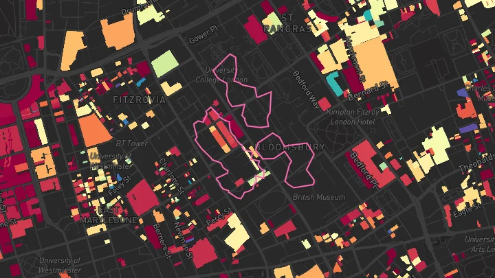 House price heatmap showing property values across Goodge Street