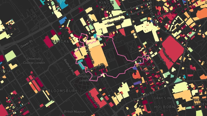 House price heatmap showing property values across Russell Square