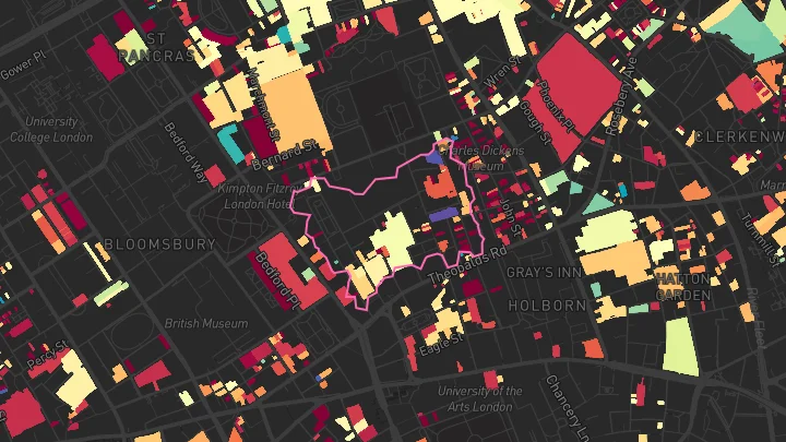 House price heatmap showing property values across Holborn