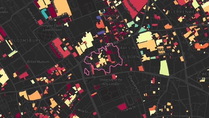 House price heatmap showing property values across Holborn
