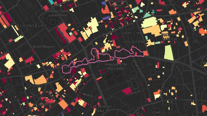 House price heatmap showing property values across Holborn