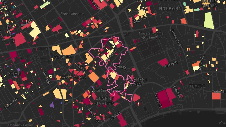 House price heatmap showing property values across Covent Garden