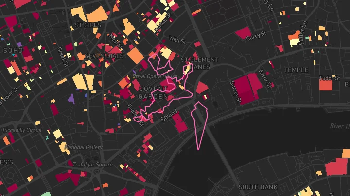 House price heatmap showing property values across Covent Garden