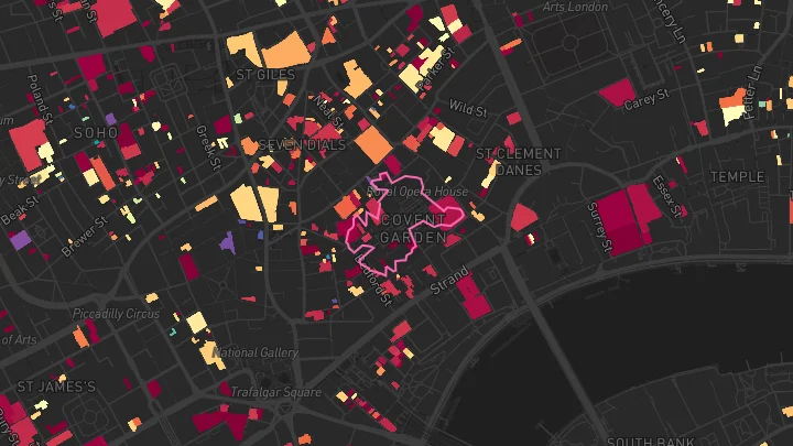 House price heatmap showing property values across Covent Garden