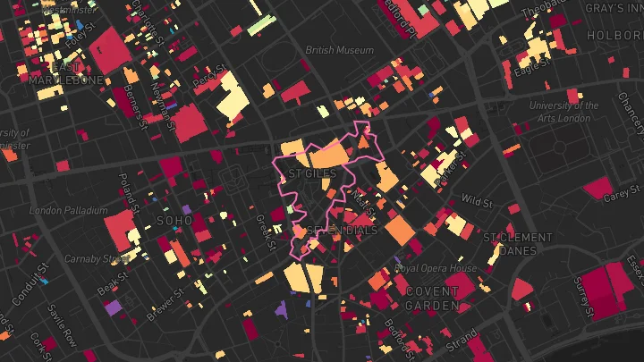 House price heatmap showing property values across Tottenham Court Road