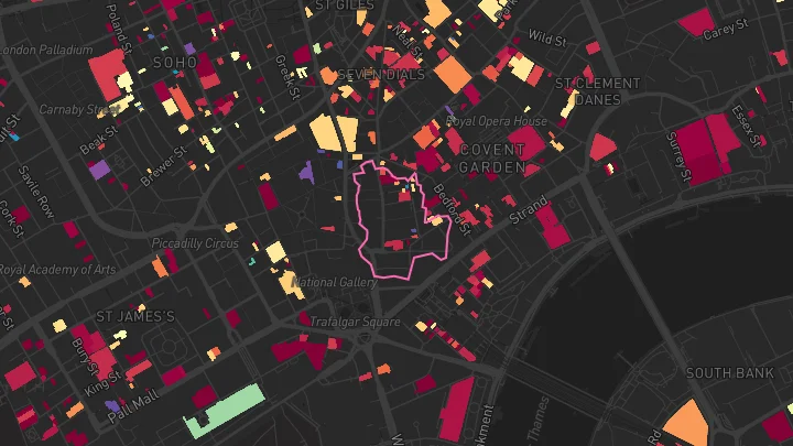 House price heatmap showing property values across Leicester Square