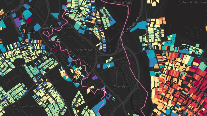 House price heatmap showing property values across Watford