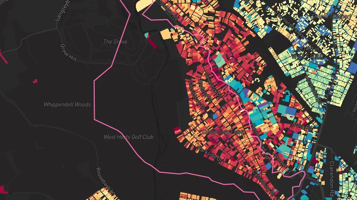 House price heatmap showing property values across Watford