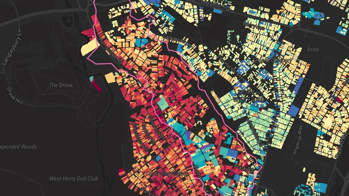 House price heatmap showing property values across Watford
