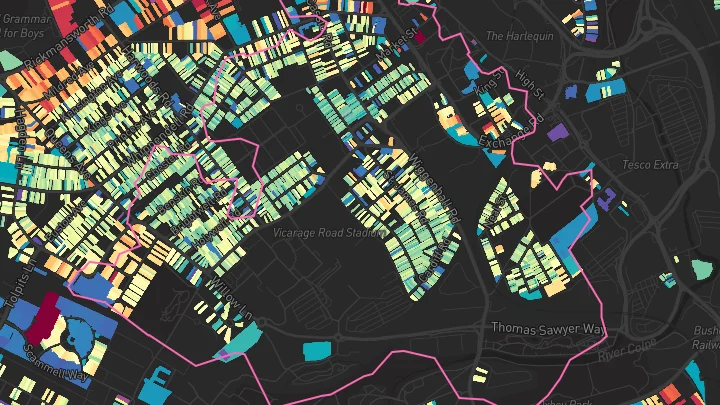 House price heatmap showing property values across Watford