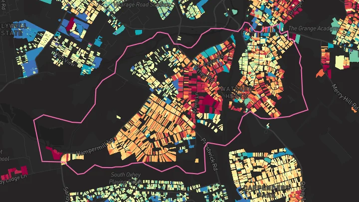 House price heatmap showing property values across Watford