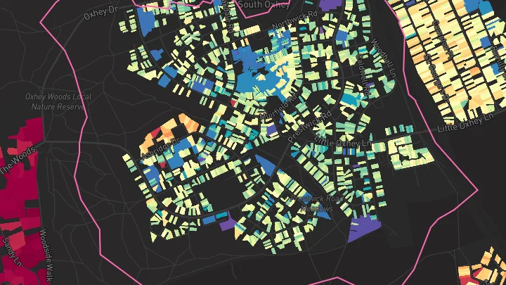 House price heatmap showing property values across Watford