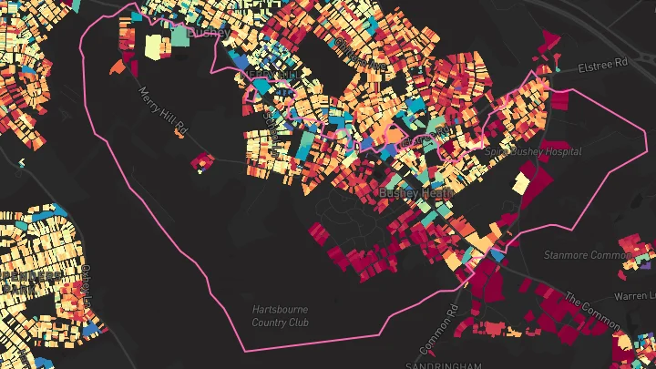 House price heatmap showing property values across Stanmore