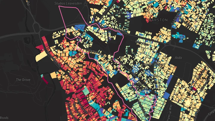 House price heatmap showing property values across Watford