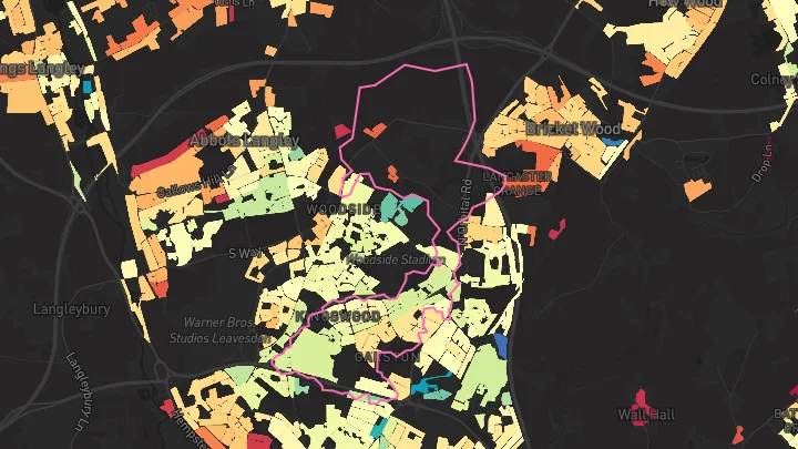 House price heatmap showing property values across Watford