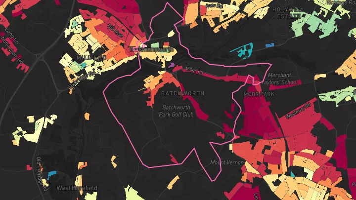 House price heatmap showing property values across Moor Park