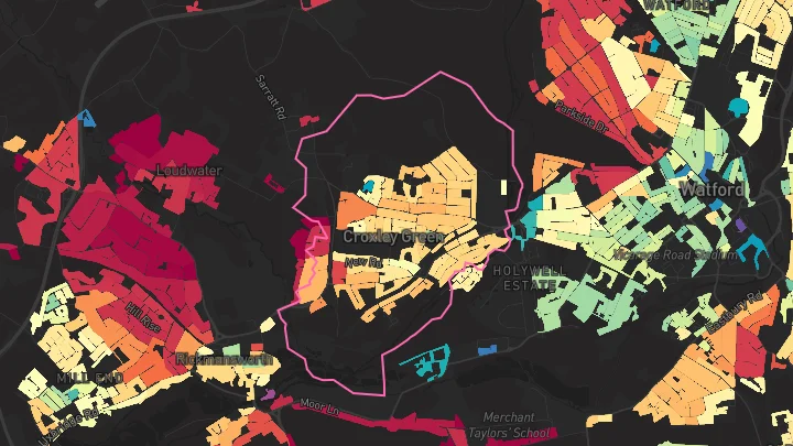House price heatmap showing property values across Croxley Green