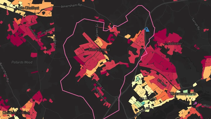 House price heatmap showing property values across Chorleywood