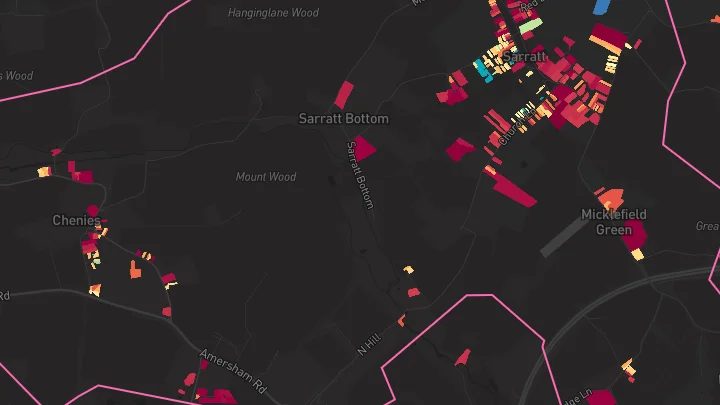 House price heatmap showing property values across Sarratt