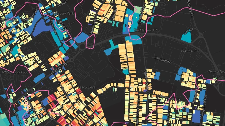 House price heatmap showing property values across Borehamwood