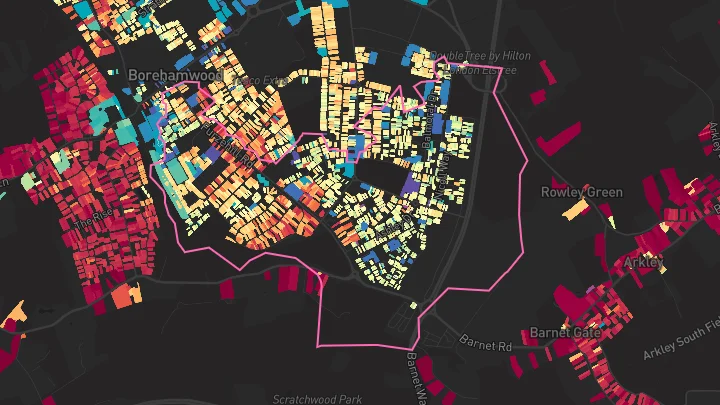 House price heatmap showing property values across Elstree And Borehamwood