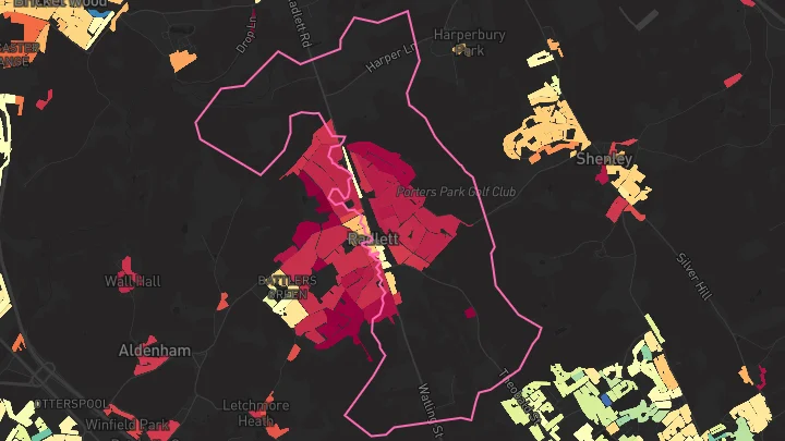 House price heatmap showing property values across Radlett