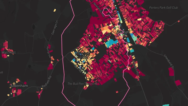 House price heatmap showing property values across Radlett