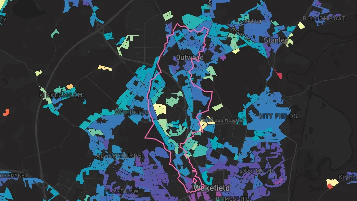 House price heatmap showing property values across Wakefield