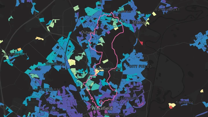 House price heatmap showing property values across Wakefield