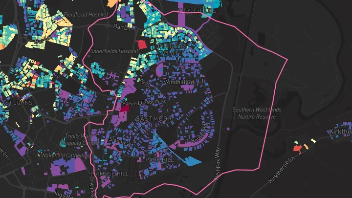 House price heatmap showing property values across Wakefield
