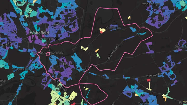 House price heatmap showing property values across Wakefield