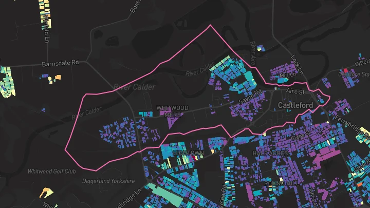 House price heatmap showing property values across Castleford