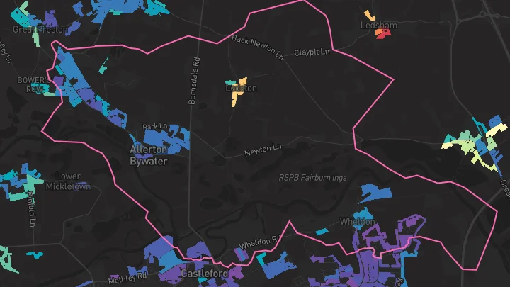 House price heatmap showing property values across Allerton Bywater