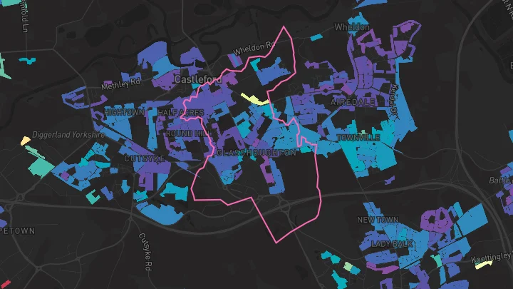 House price heatmap showing property values across Castleford