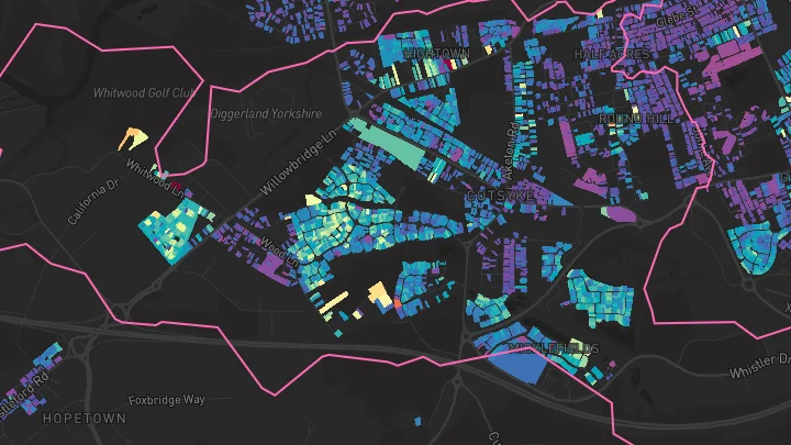 House price heatmap showing property values across Castleford
