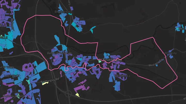 House price heatmap showing property values across Knottingley